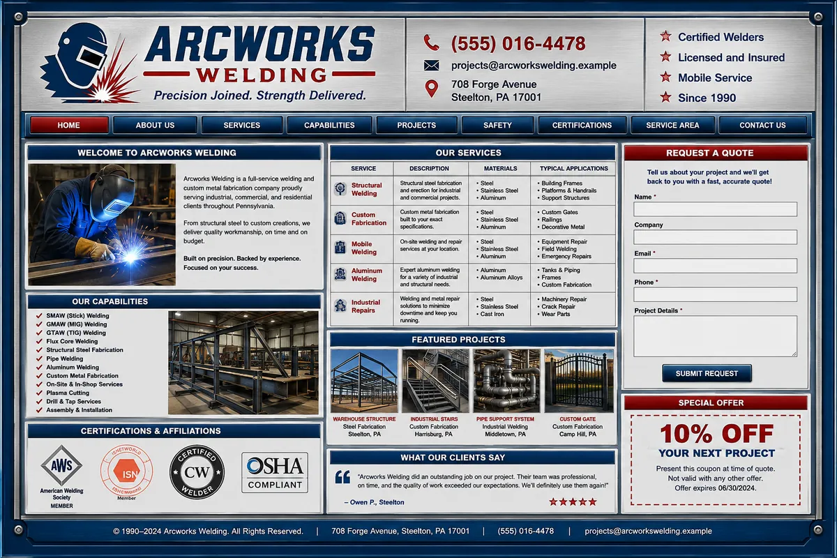 Arcworks Welding concept — the dated design it replaces