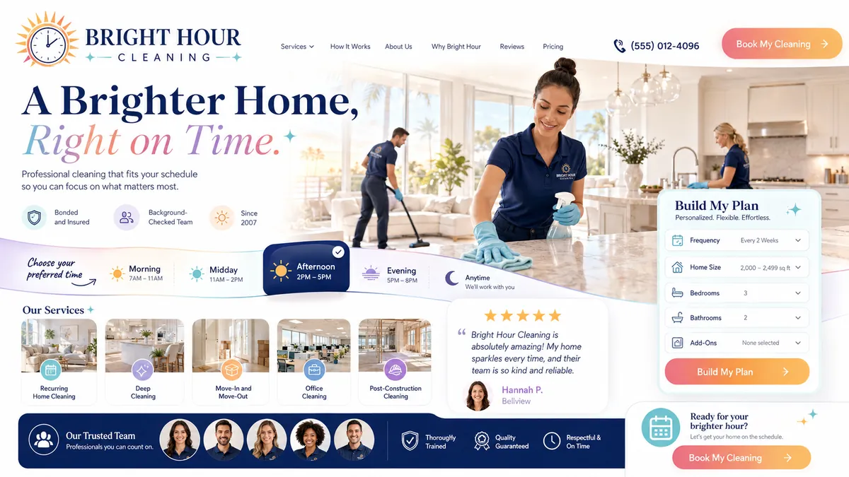 Bright Hour Cleaning concept — the rebuilt design