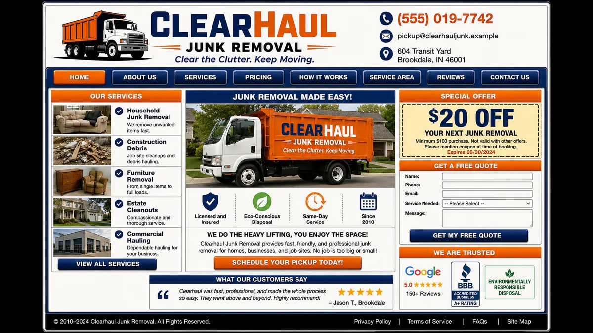 Clearhaul Junk Removal concept — the dated design it replaces