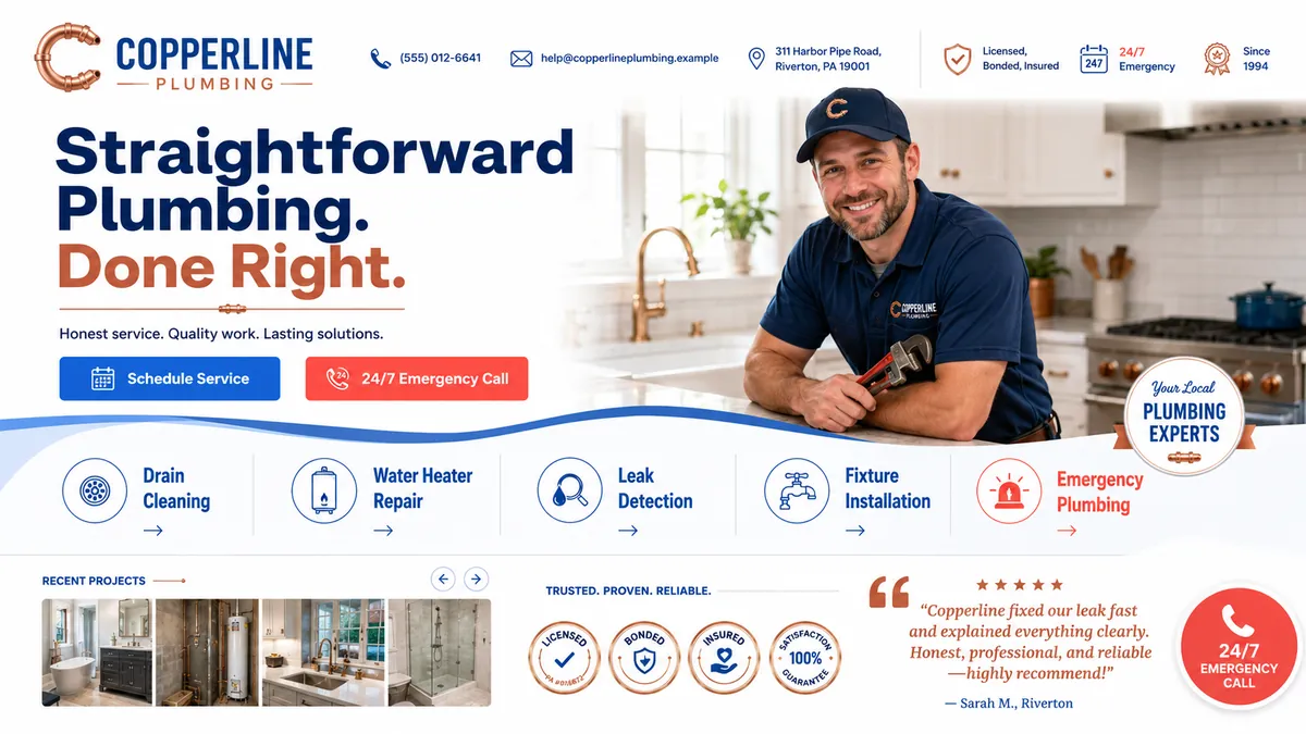 Copperline Plumbing concept — the rebuilt design