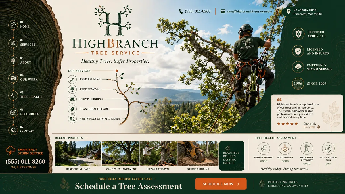 Highbranch Tree Service concept — the rebuilt design