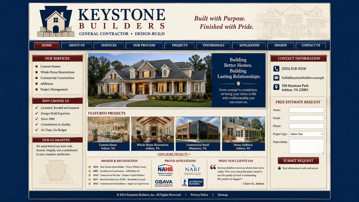 Keystone Builders concept — the dated design it replaces