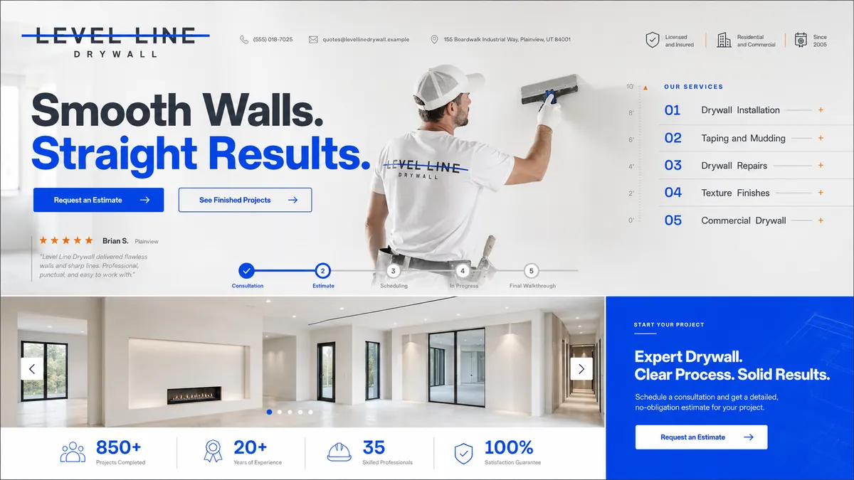 Level Line Drywall concept — the rebuilt design
