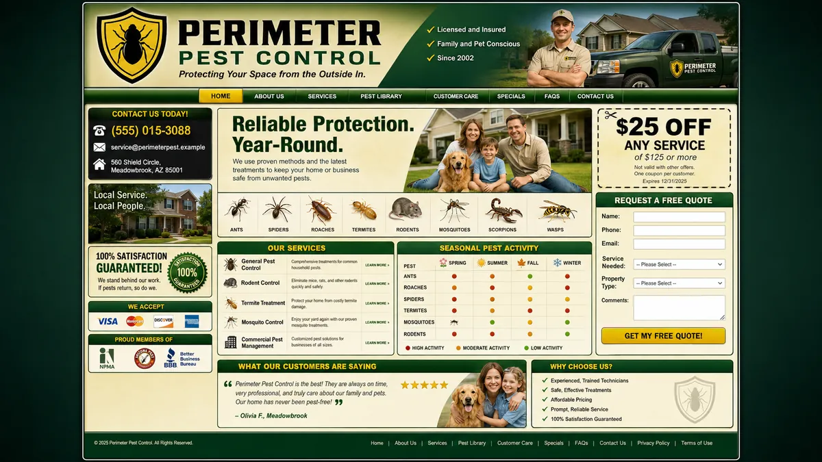 Perimeter Pest Control concept — the dated design it replaces
