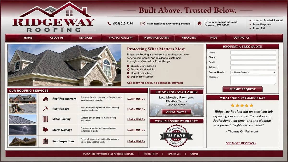 Ridgeway Roofing concept — the dated design it replaces
