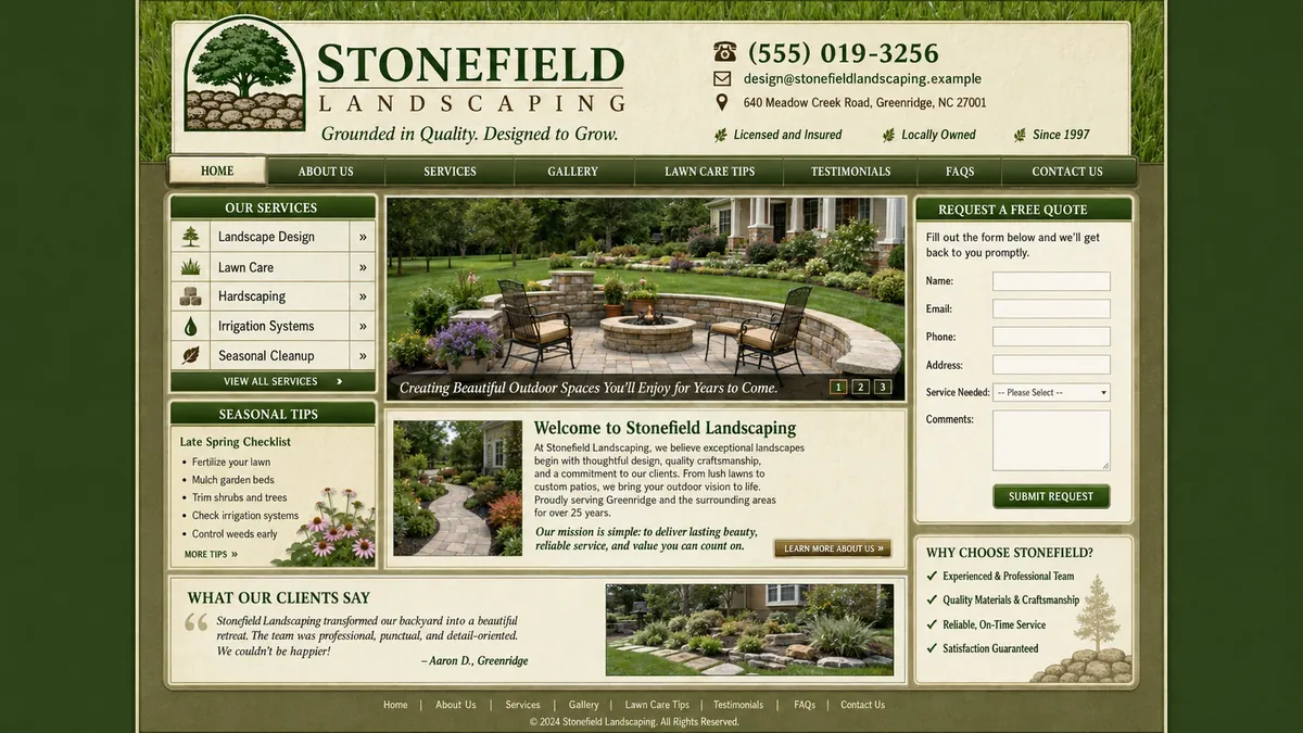 Stonefield Landscaping concept — the dated design it replaces