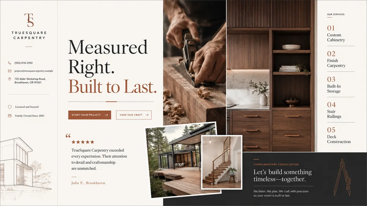 Truesquare Carpentry concept — the rebuilt design