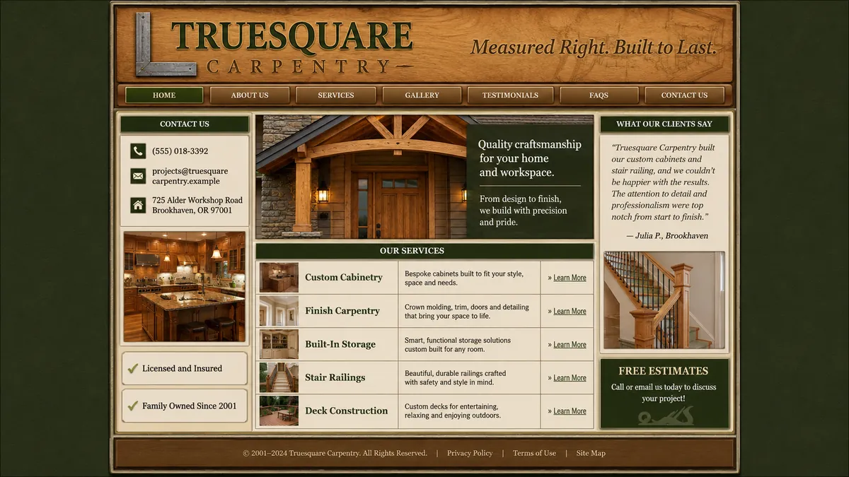 Truesquare Carpentry concept — the dated design it replaces