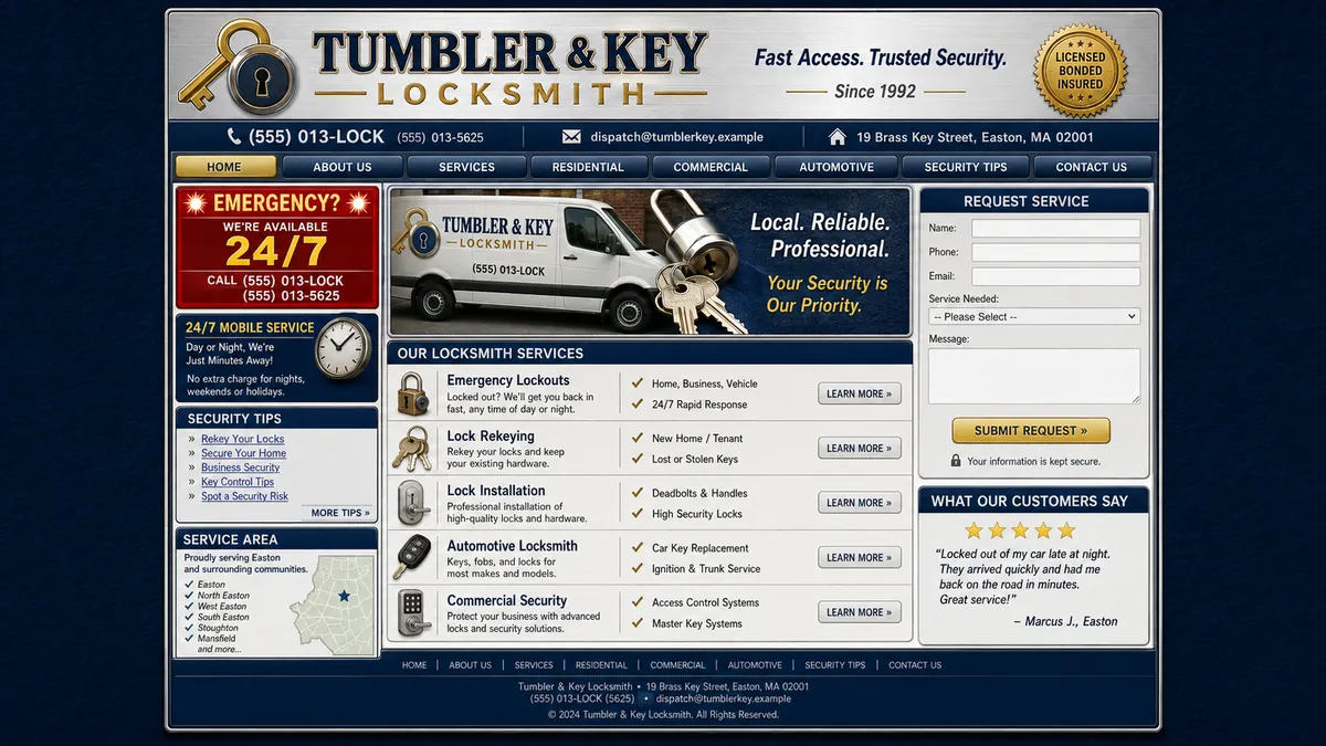 Tumbler and Key Locksmith concept — the dated design it replaces